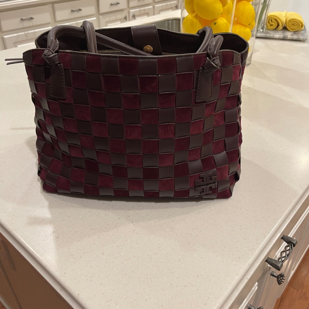 Tory Burch Burgundy and Brown Woven Satchel - Picture 3 of 5